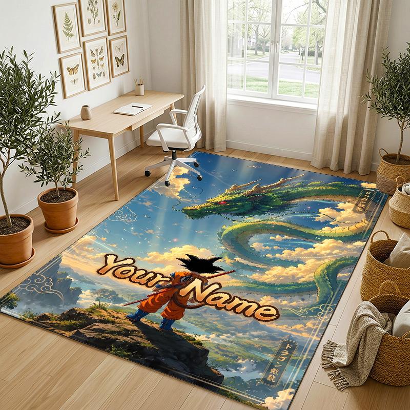 Personalized Crystal Velvet Carpet,Dragon Ball Custom Printed Name, Plush Area Rug For Home Indoor Decor