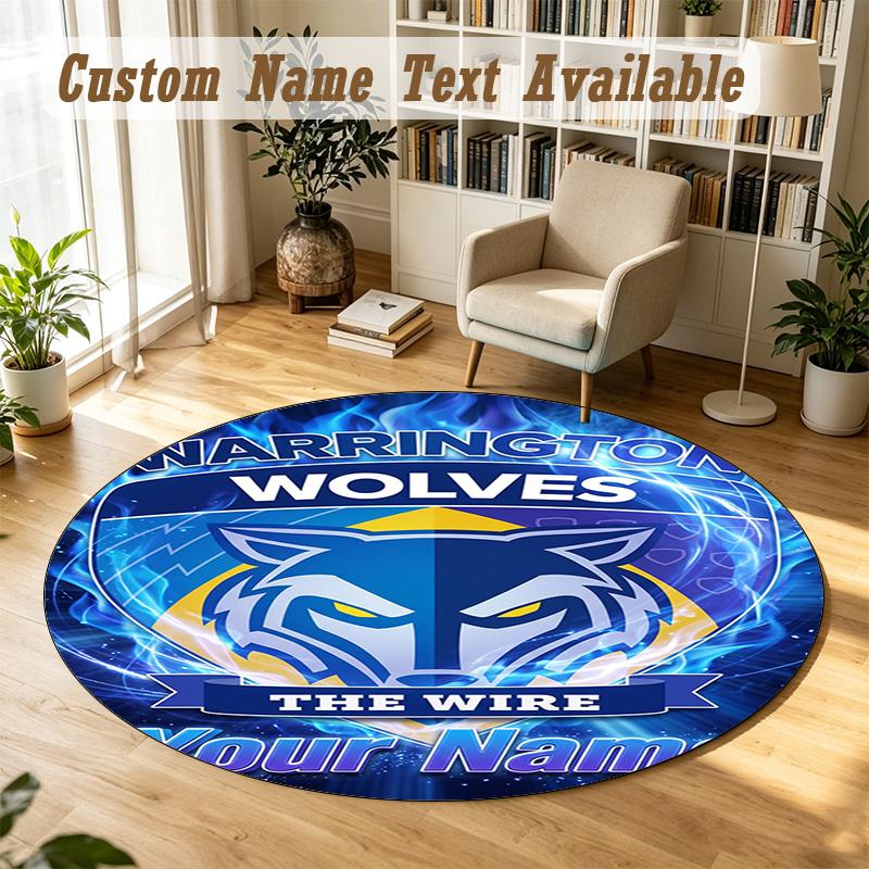 Round Rug Custom NameWarrington Wolves FC Pattern Non Slip Carpet Home Floor Decor