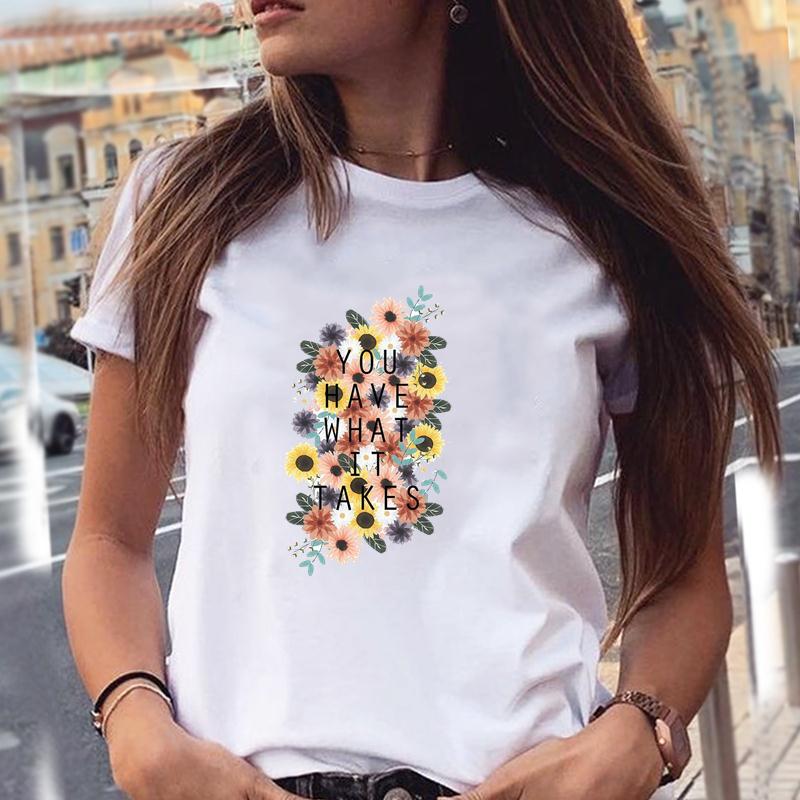 Women T-Shirts 90S Tropical Plants Love Letter Printing New Graphic Print Female Fashion Cartoon Summer T Tops Shirt Tee T-Shirt