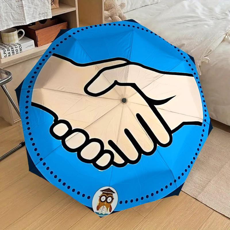 

1pc Handshake Icon Fashionable Automatic Opening/Closing Folding Umbrella with 8 Iron Bones, Plastic Handle yy251015049