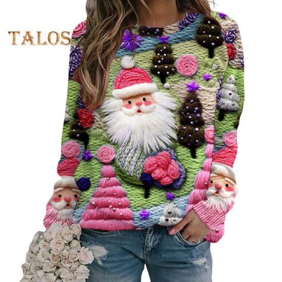 

Рождественская толстовка женская с принтом 3D Xmas Tree House, круглый вырез, длинный рукав, топы, легкий праздничный пуловер M D