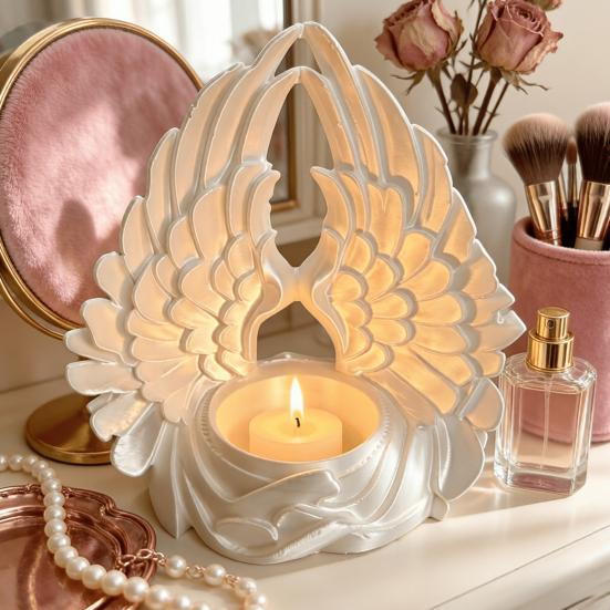 Small Candle Container 3D Printed Angel Wings Tealight Holder, Wing Shape Candlestick, Stand Romantic Ornament for Bedroom Wedding Table Decor Modern