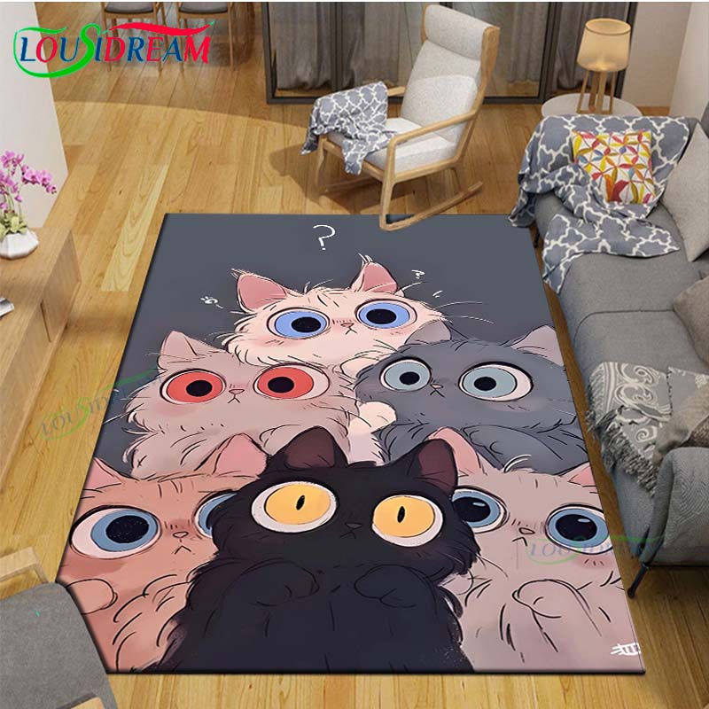 Alfombras Impresas con Gatos Pintura Exquisita Moda 3D Alfombra de Área Antideslizante para Sala de Estar Alfombrillas para Habitación de Niños Esterilla de Yoga Alfombra Grande Decoración