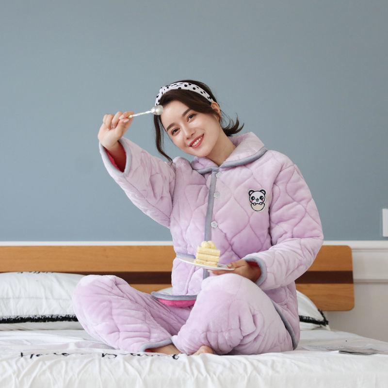 Pajamas women's three-layer thickened and cute winter can wear large-size warm padded loungewear