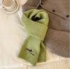 Korean cotton knitted wool scarf women's autumn and winter atmosphere white thickened warm solid color scarf