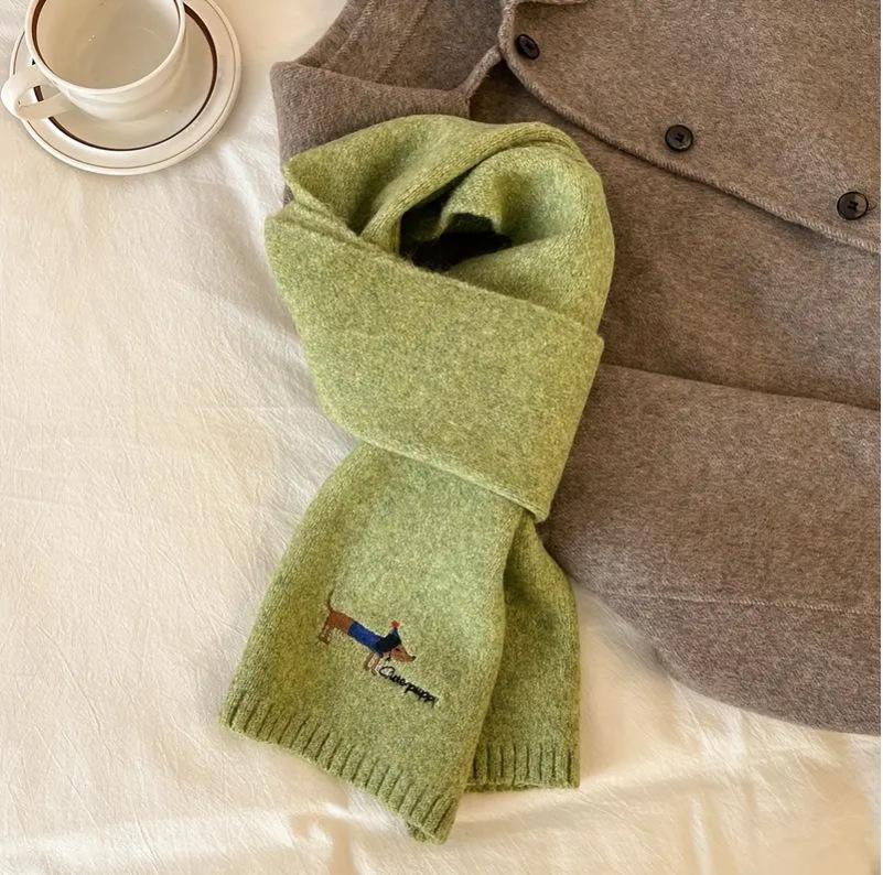 Korean cotton knitted wool scarf women's autumn and winter atmosphere white thickened warm solid color scarf