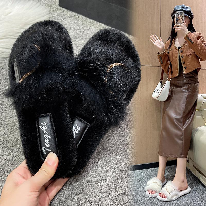 Mao Mao slippers women wear ins tide 2025 autumn and winter new Internet celebrity fashion fairy home flat cotton slippers