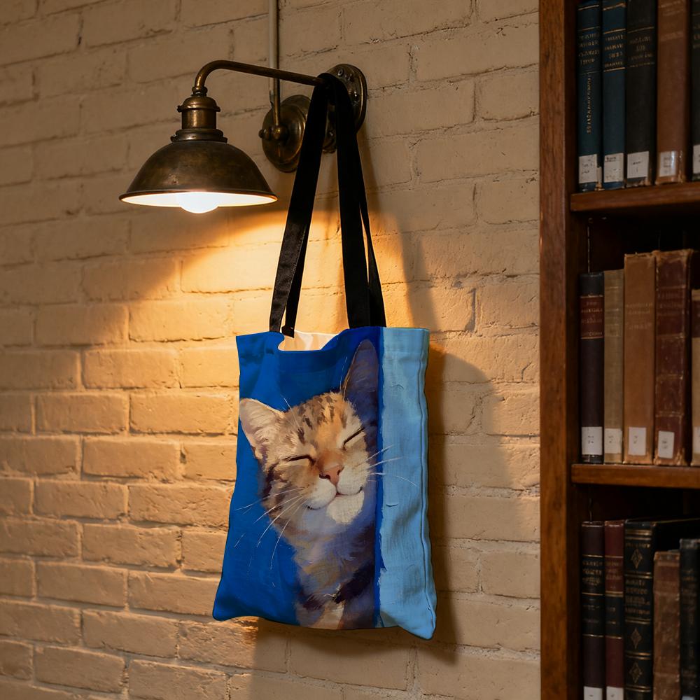 Cute Oil Painting Cat Storage Bags Large Capacity Canvas Bag For Female Students To Hold Books Tote Mommy Bag