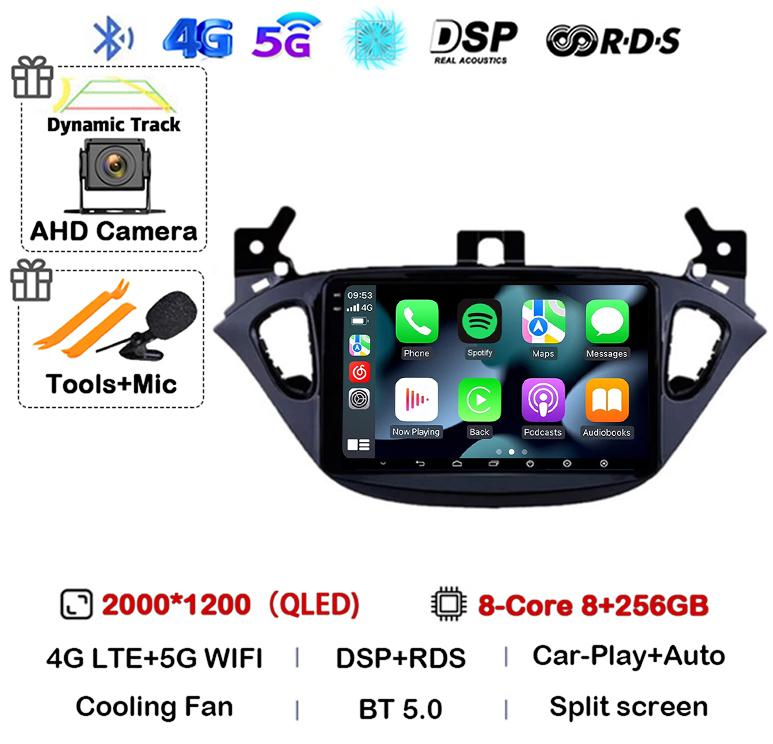 Android 14 Carplay Auto WIFI+4G For Opel Corsa E 2015-2019 For Opel Adam 2013-2016 Car Radio GPS Multimedia Video Player Stereo