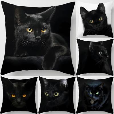Home Decoration Black Cat Pillowcase Decorative Printing Square Car Sofa Cushion Cover Shaped Multiple