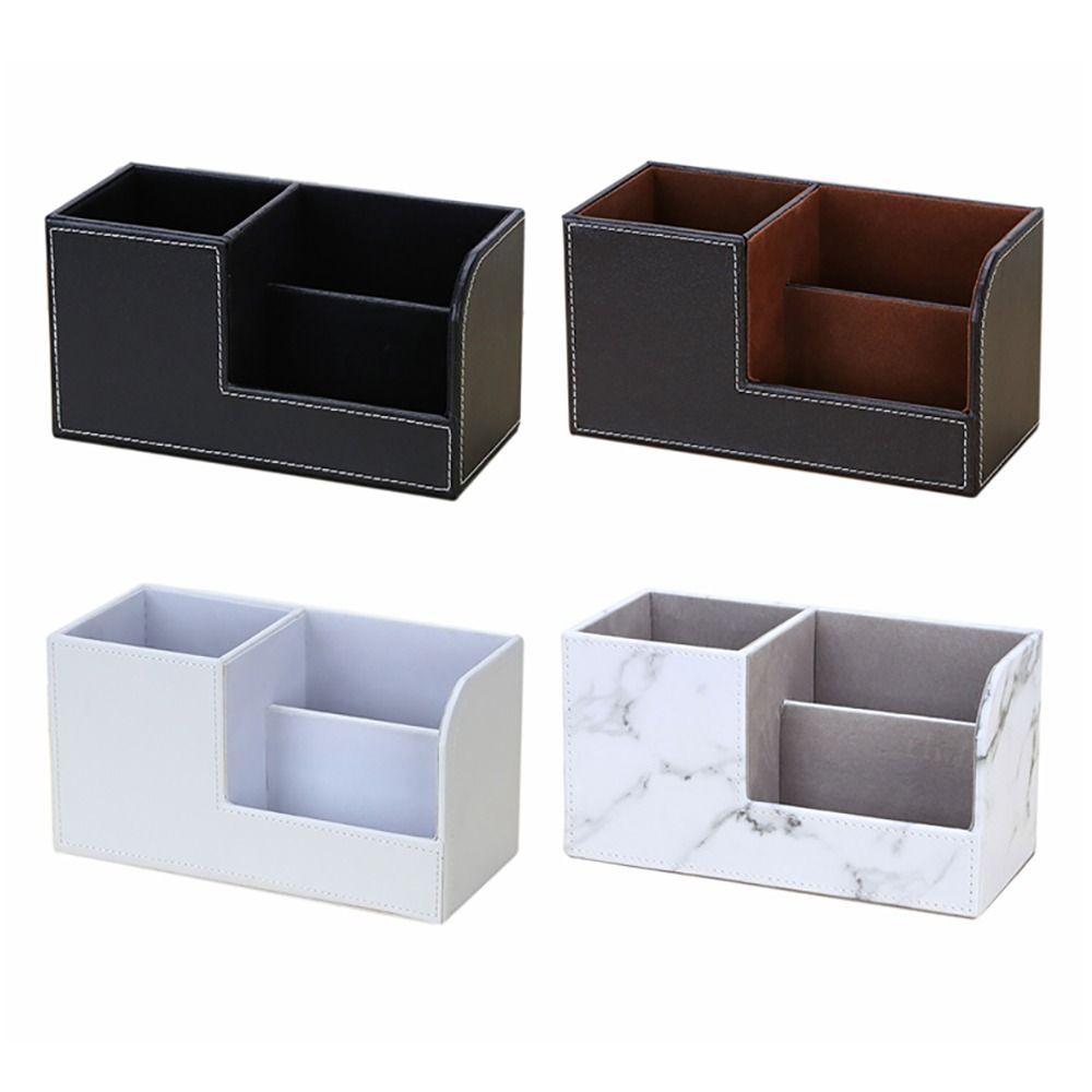 3Grids Pen Holder Leather Brush Pot High Quality Pen Container