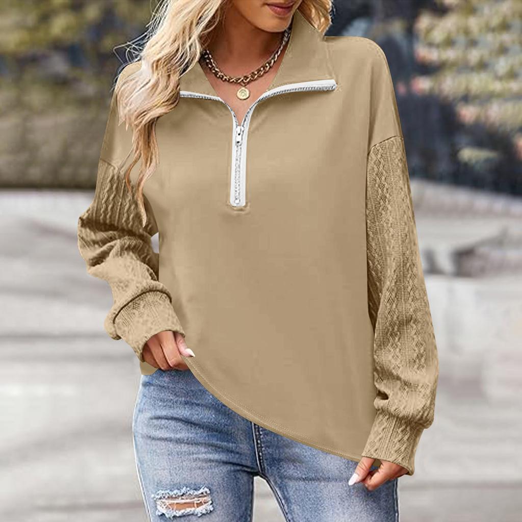 Women Fall Fashion Long Sleeve Shirts Patchwork Sweatshirt Casual Pullover Tops