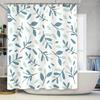 Modern Bathroom Shower Curtain Set Blue Leaves Print, Waterproof Fabric with Hook Rings Decorative Window Hanging Liner for Home