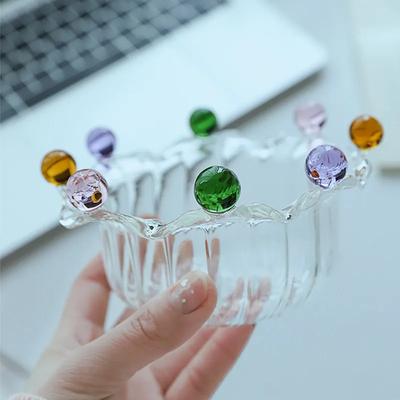 Glass Bowls Creative Crown BowlsHigh Borosilicate Glass Bowls Coloured Bead DotsFruit DessertIce Cream Cereal Yoghurt Bowls