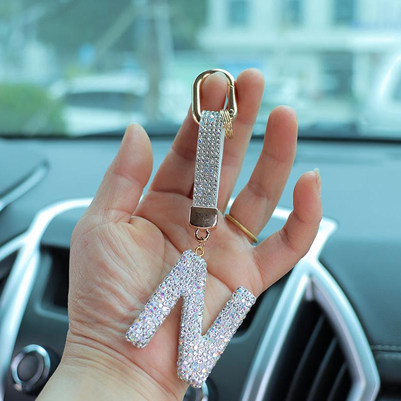 Fashion Sparkling Rhinestone Alphabet Keychain Cute Letter Charm Key Ring Exquisite Backpack Decoration Accessories Gifts