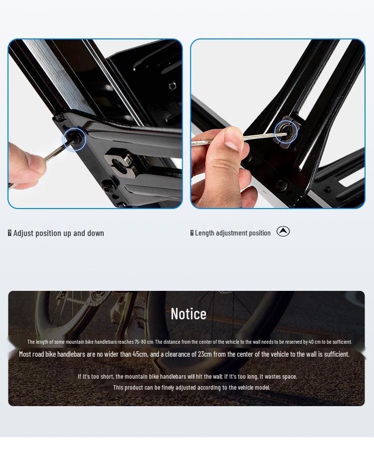 Adjustable Bicycle Wall Mount Rack with Silicone Protection, 40kg Capacity, Space-Saving Design.