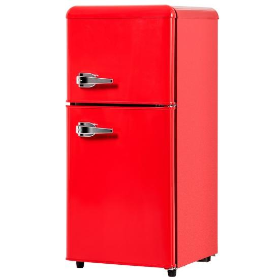 Lodówka 60L Retro 7 Ustawień Temperatury Światło LED Strefa Podwójna Mini Lodówka Domowa Zamrażarka 22L Objętość 102 kWh/Rok -27-13 Stopni Celsjusza