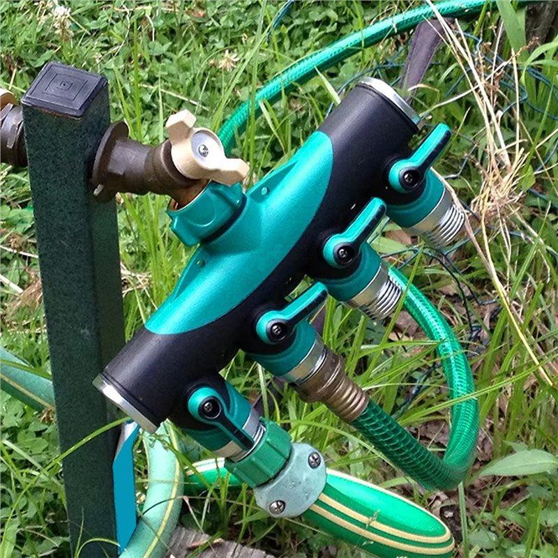 SHGO-Garden Hose 3/4" 4-Way Tap Connector Pipe Splitter Plastic Drip Irrigation Water Connection Agricultural New EU Plug