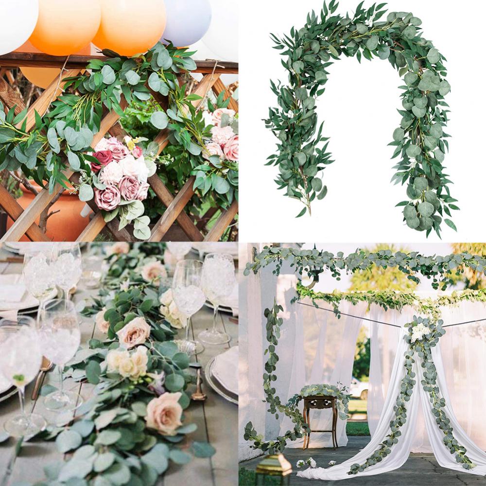 Artificial Eucalyptus Garland and Willow Vine Branches Leaf Garland String Door Green Garland Indoor and Outdoor