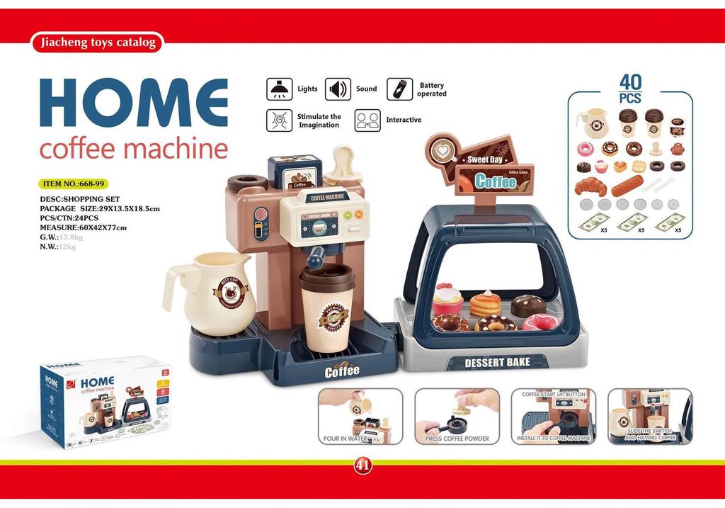 Children's Toy Coffee Machine with Sound, Light, Water Dispensing & Candy Dessert Cash Register
