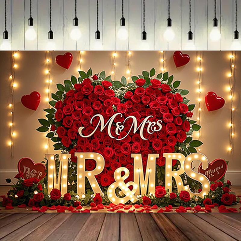 Romantic Red Rose Heart Backdrop,Floral Wall Decor Photography Background for Photo Booths,Parties,Wedding Decorations
