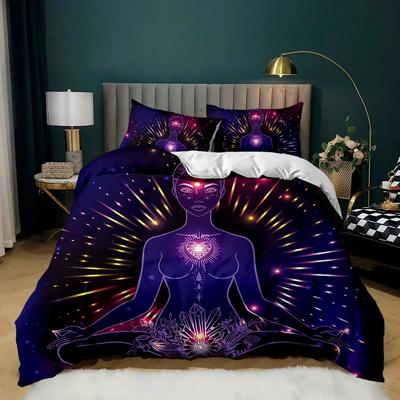 Set cuvertură de pilota Buddha Artă indiană Mandala boemă Set lenjerie de pat tematică Zen Meditație Buddhist Lotus Floral Poliester Qulit