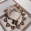 Vintage Pearl Beaded Choker Leopard Clavicle Chain Sweet Flower Heart Necklace  Women