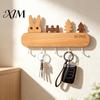 Pet Leash Holder for Wall Wooden Key with 5 Hooks, Cartoon House Theme Organizer, Multi Entryway Storage Purpose Hanging Rack Keys Leashes And