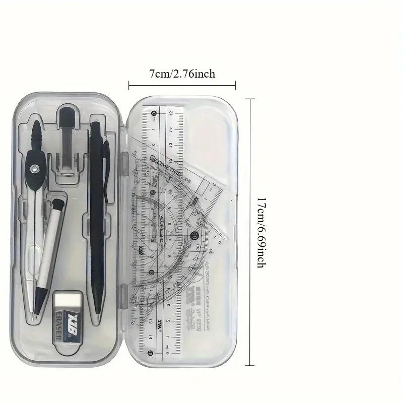 Ruler Set - Multi-Piece Geometry Drawing Kit with Case, Precision Drafting Tools (Compass, Ruler, Eraser) for Students/Designers