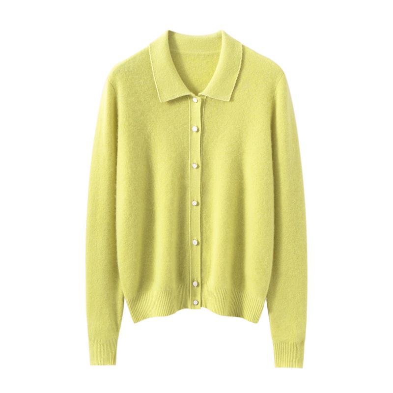 Women's Cashmere Polo Collar Cardigan: Elegant Autumn/Winter Knit Sweater
