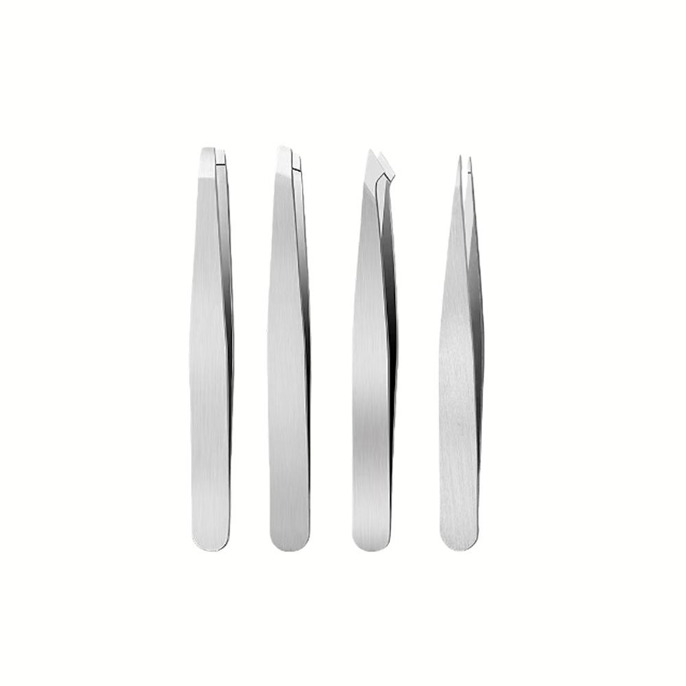 4 Piece Professional Tweezers Set Eyebrow Hair Removal, Beard Plucking, Stainless Steel Angled Tweezers Tools Hair Removal Tool