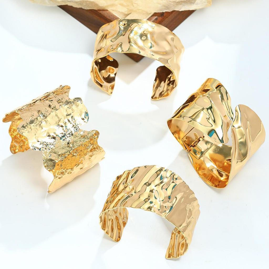 Trendy Retro Wide Cuff Bracelet with Hammered Design