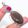 Natural Bloodstone, Jade Gemstone 925 Sterling Silver Jewelry Pendant 2.76" ZS-429