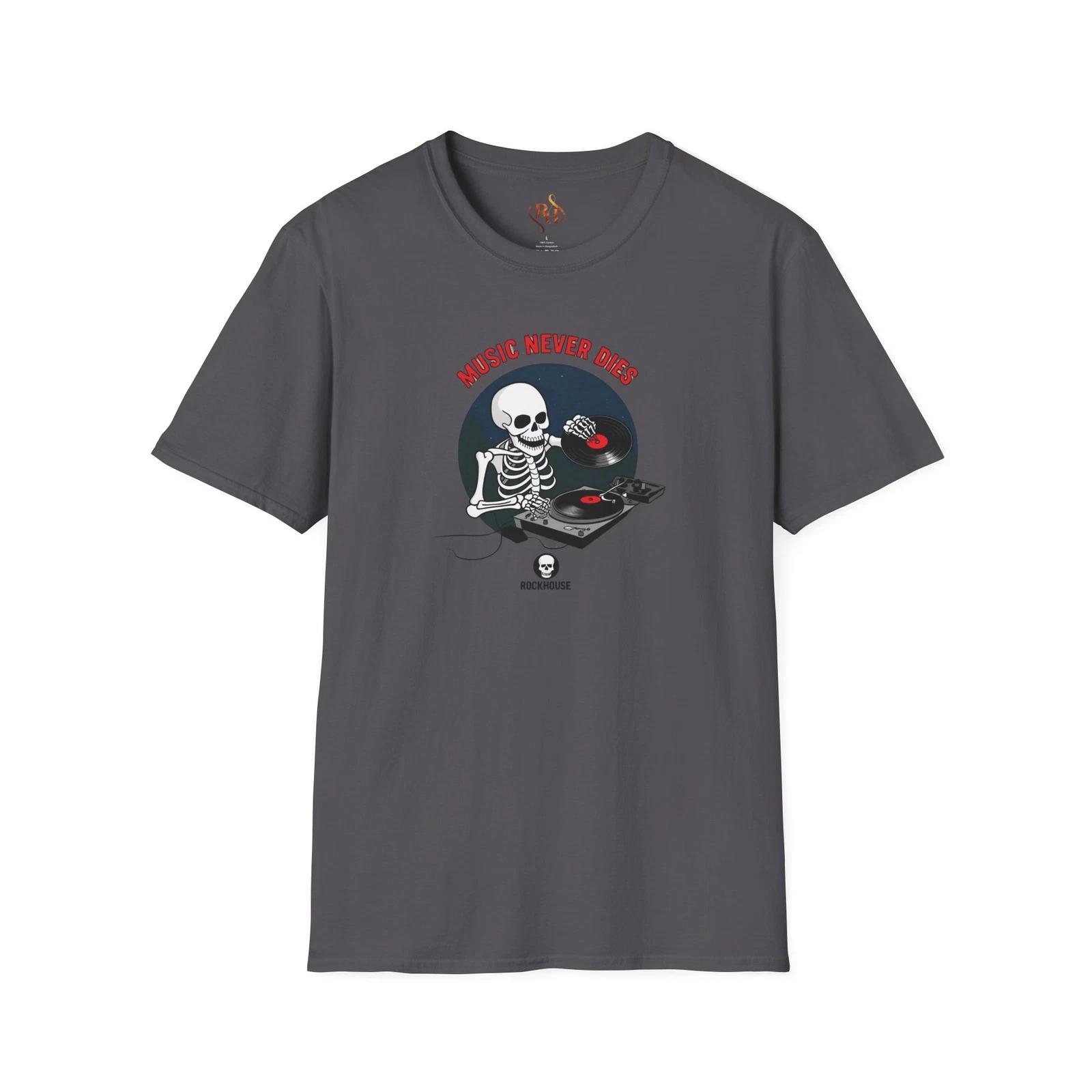 

Skeleton Music Tee, Unisex Graphic T-Shirt, Music Lovers Gift, Halloween Horror L