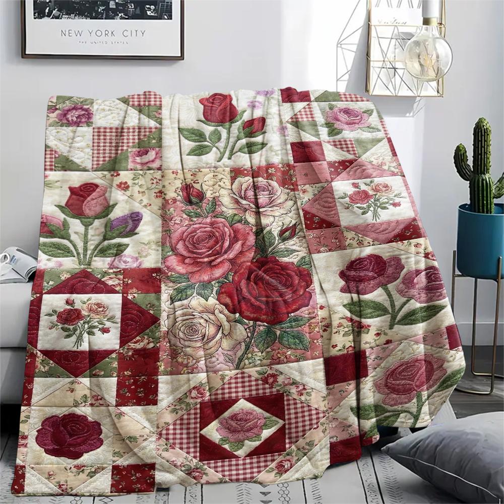 Rose Flower Print Flannel Blanket, High quality Comfortable for All Seasons, Home Decor, Warmth and Comfort, Perfect for Christmas Gifts101