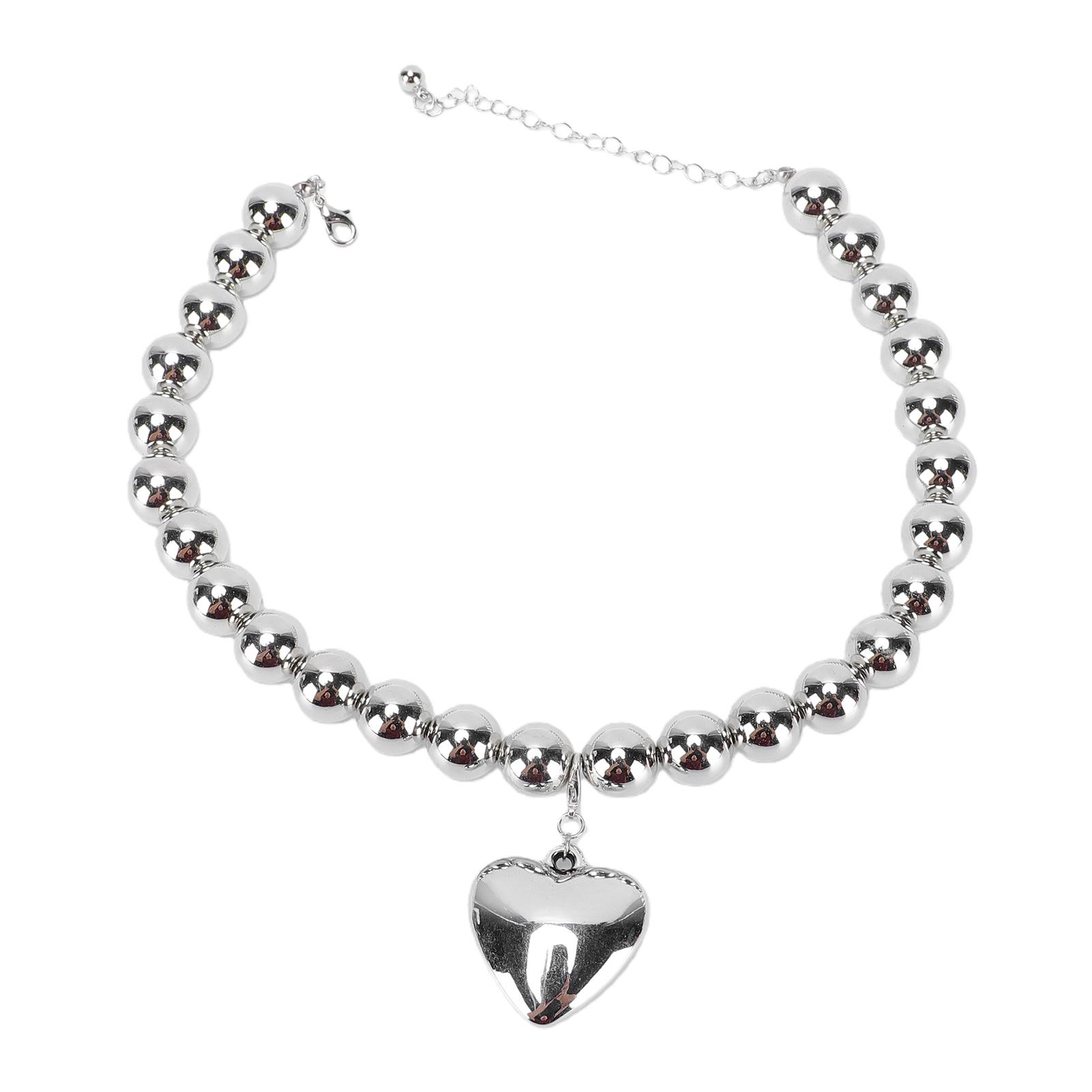 

Chunky Heart Pendant Collar Necklace Thick Bold Ball Necklace for Party Anniversary Daily Wear Silver серебряный