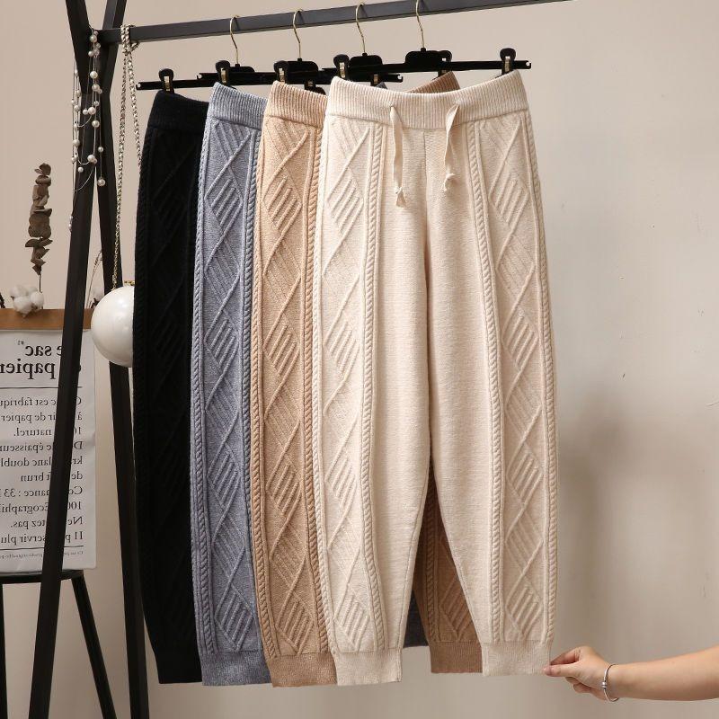 Twist Knitted Wide-leg Pants for Women In Autumn Winter 2025 Loose Casual Thickened Solid Color Wool Harem Pants