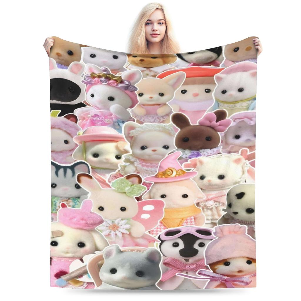 Sylvanian Families Warm Blankets Children Plush Throw Blanket Comfortable Living Room Flannel Bedspread Sofa Bed Cover