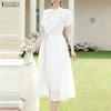 ZANZEA Women Elegant Round Neck Casual Short Sleeve Dress