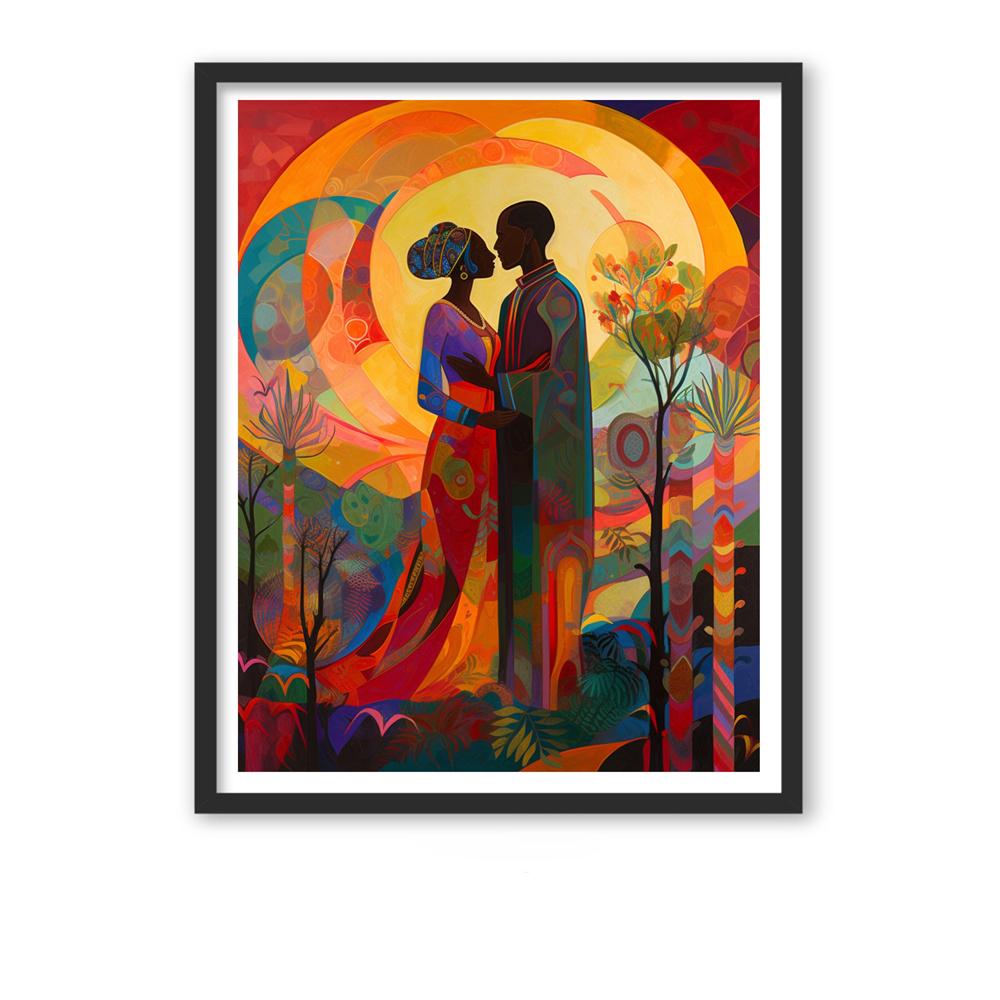 African American Culture Art Poster Black Art Print of Man and Woman in Love Prints Canvas Painting Home Bedroom Decor 21X30CMNo Framed