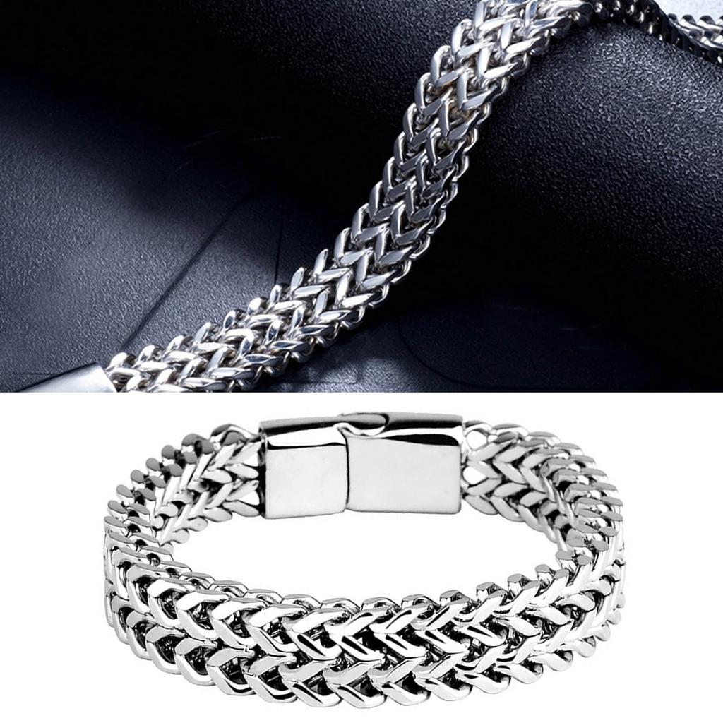 Titanstahl Magnetarmband Doppelreihe Magnete Armband Silber Modeschmuck Geschenk für Männer 19cm 7.48in