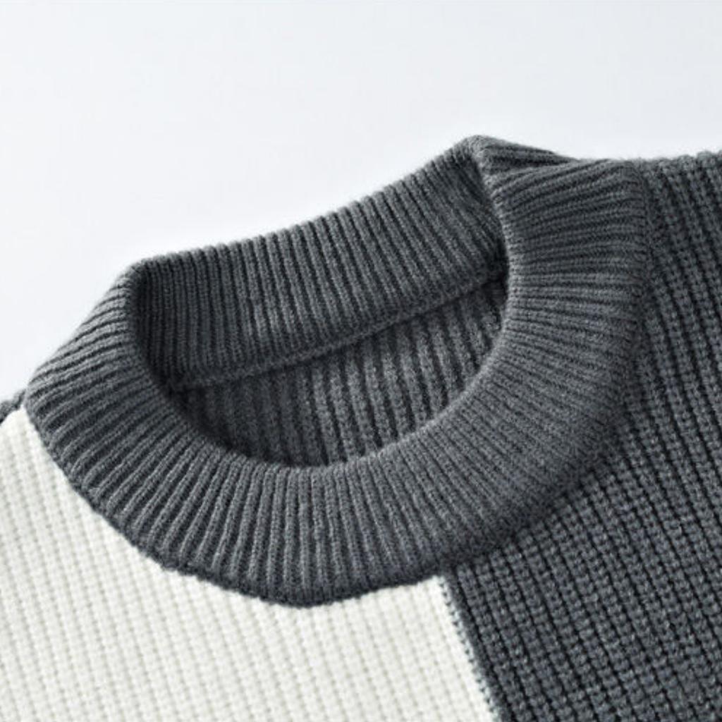 Men's Casual Loose, Color-blocking And Color-blocking Sweater, Knitted Long-sleeved Round-neck Sweater Top