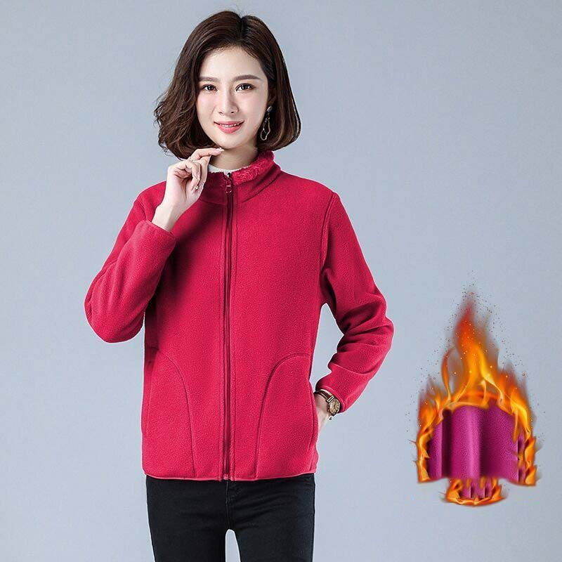 Флисовая женская верхняя одежда, модная универсальная зимняя спортивная утепленная двухсторонняя теплая куртка для женщин XXXXL красный