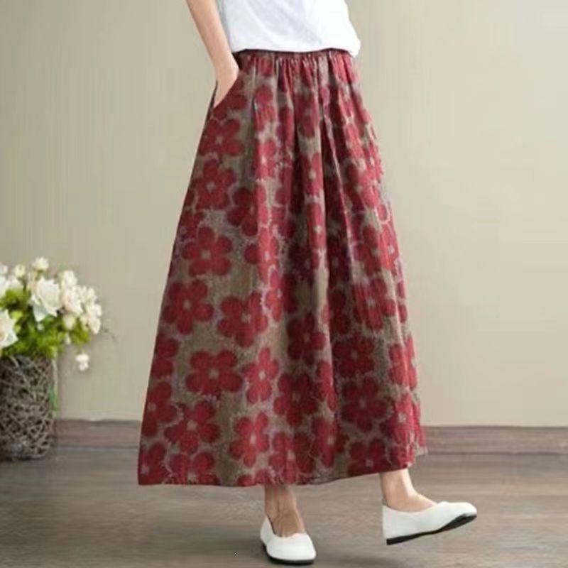 Gonna Midi Floreale Retro da Donna a Vita Alta - Design Versatile e Snellente Taglie Forti