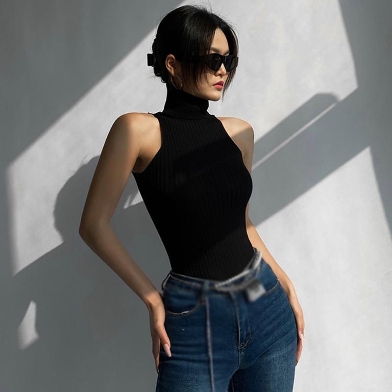 

Женская майка, приталенный пуловер, футболка, трикотажная водолазка без рукавов, однотонная базовая рубашка One Size