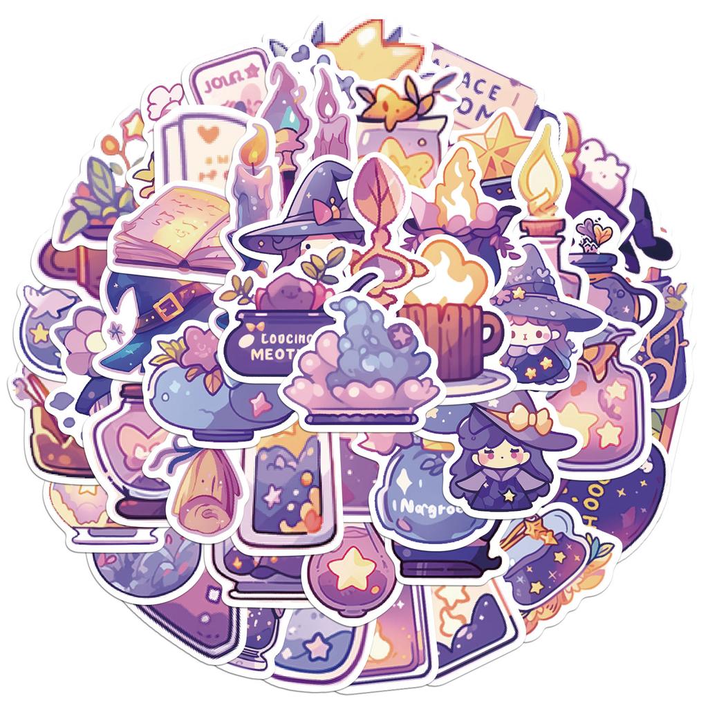 50PCS Magical Potion Stickers Exquisite Purple Account Phone Case Laptop Luggage Bottle Waterproof Stickers