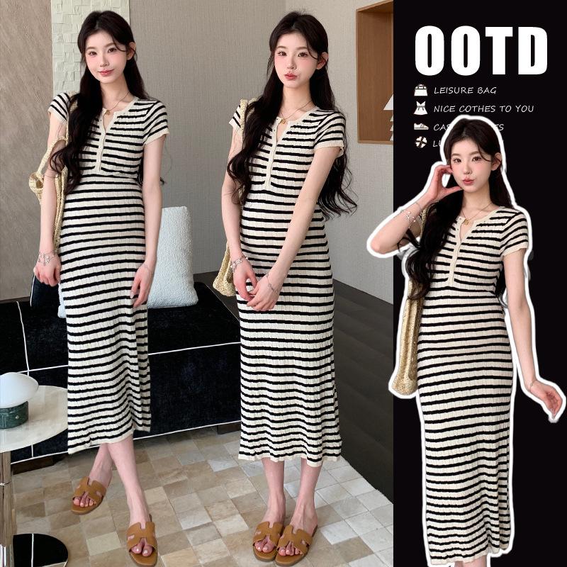 In-Stock High-Waisted Striped Summer Casual Maternity Maxi Dress L