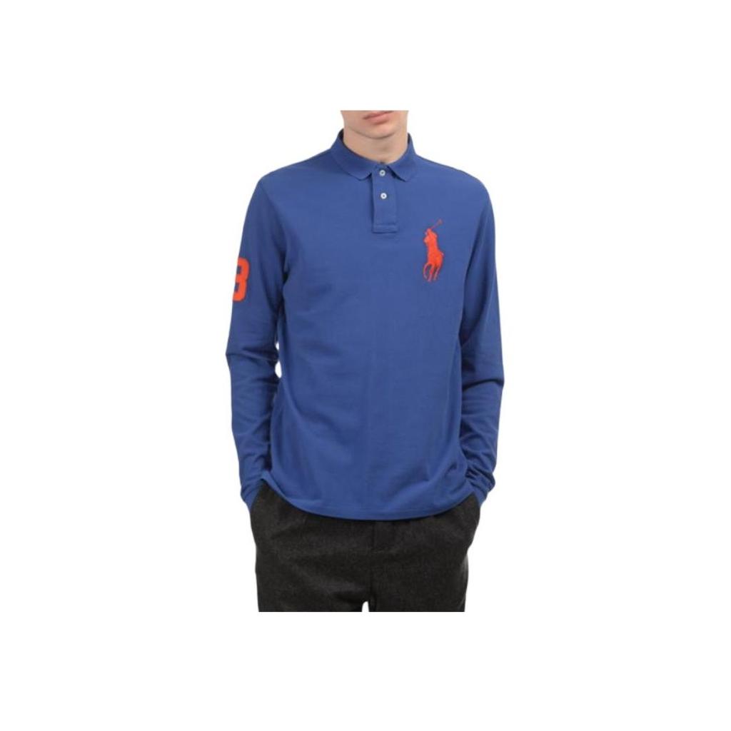 Polo Ralph Lauren Solid Color Big Pony Embroidered Logo Long Sleeve Polo Shirt Men tops Dark-Blue MNPOKNI16810673E50