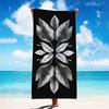 Black Beach Towel with Leaf Pattern, Elegant Botanical Art Quick-Dry Sand-Free Microfiber Bath Towels for Yoga, Swim and Travel