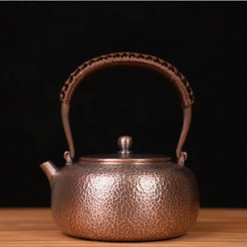 Handgefertigter reiner Kupfer-Teekessel Traditionelle chinesische Teekanne zum Aufbrühen von Teewasser-Kessel Handgefertigte Teekannen